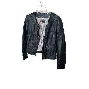 KUT‎ from the Kloth Womens Black Faux Leather Collarless Moto Jacket Size M